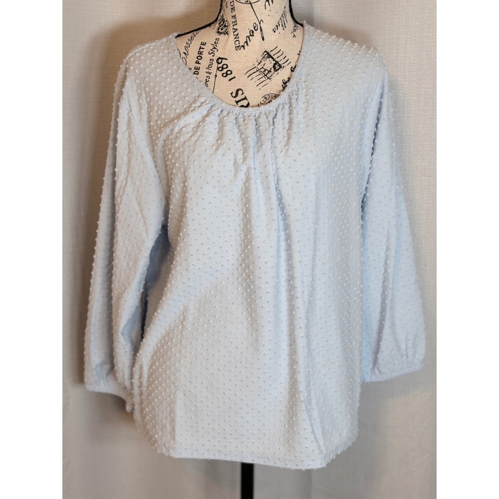 J.Crew Swiss Dot Top Coquette Light Blue Cotton Blend Size L